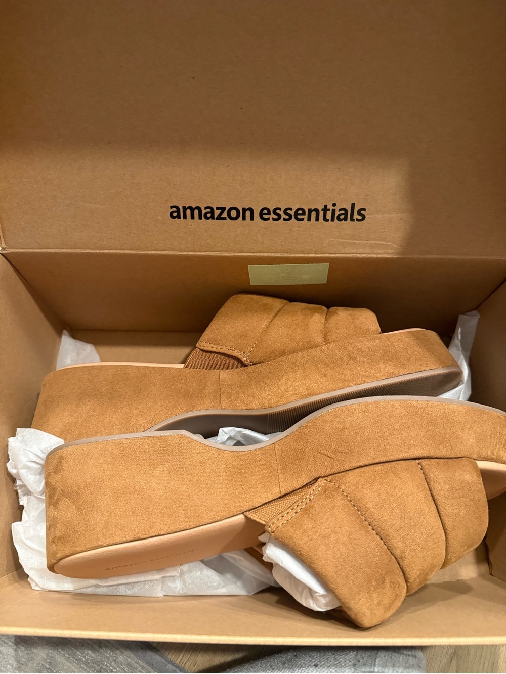 Amazon Essentials Suede Platform Slide Sandals in Tan
